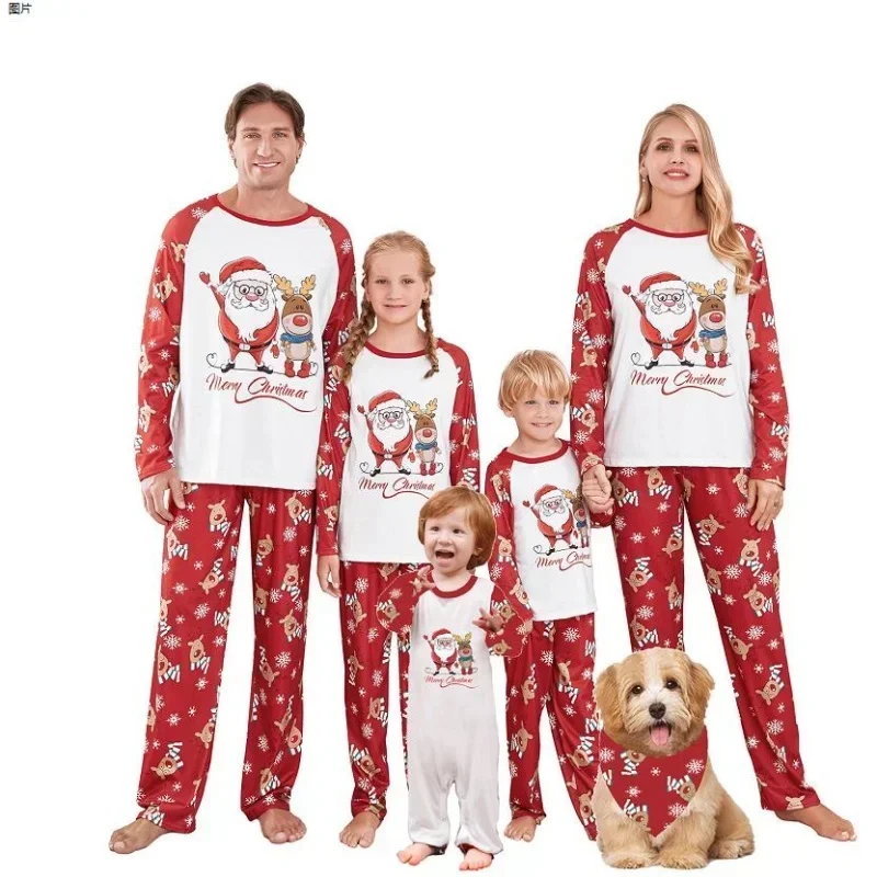 Christmas Family Pajamas Matching Set Santa Elk Print Long Sleeve Tops and Pants 2 Pieces Loungewear Soft Sleepwear women pajamas set women pajama suit cotton pajamas set