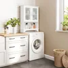 Over The Toilet Storage Cabinet with Double Tempered Glass Doors and Adjustable Shelf, Freestanding Bathroom Storage 4