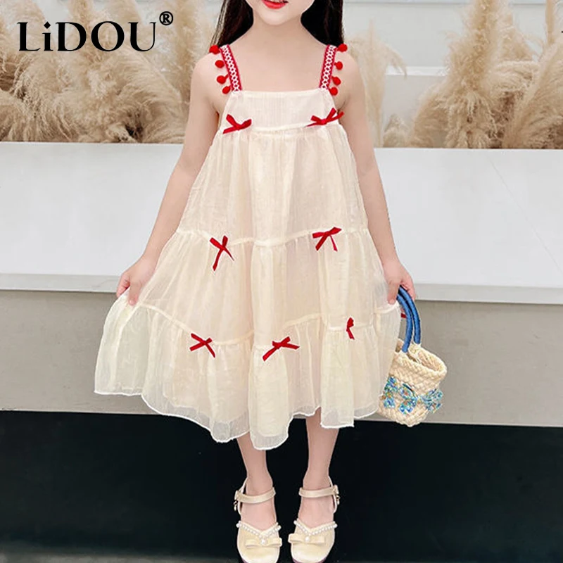 

2023 New Summer Korean Fashion Aesthetic Dress For Girls Sweet Chic Vintage Cute Kawaii Kid vestidos Loose Children's Clothes