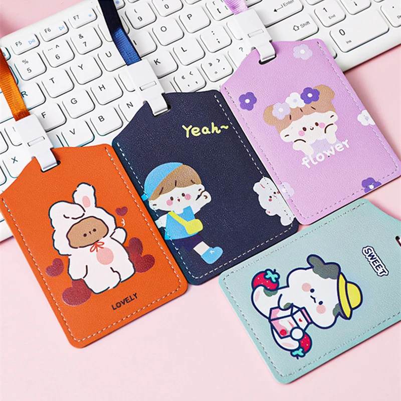Credit Card ID Badge Holder Cute Cartoon Leather Bus Pass Case Cover Card Case Key Holder Ring Luggage Tag Trinket leather wallet wallet card holder card holder credit card holder credit card wallet card wallet coin purse wallet
