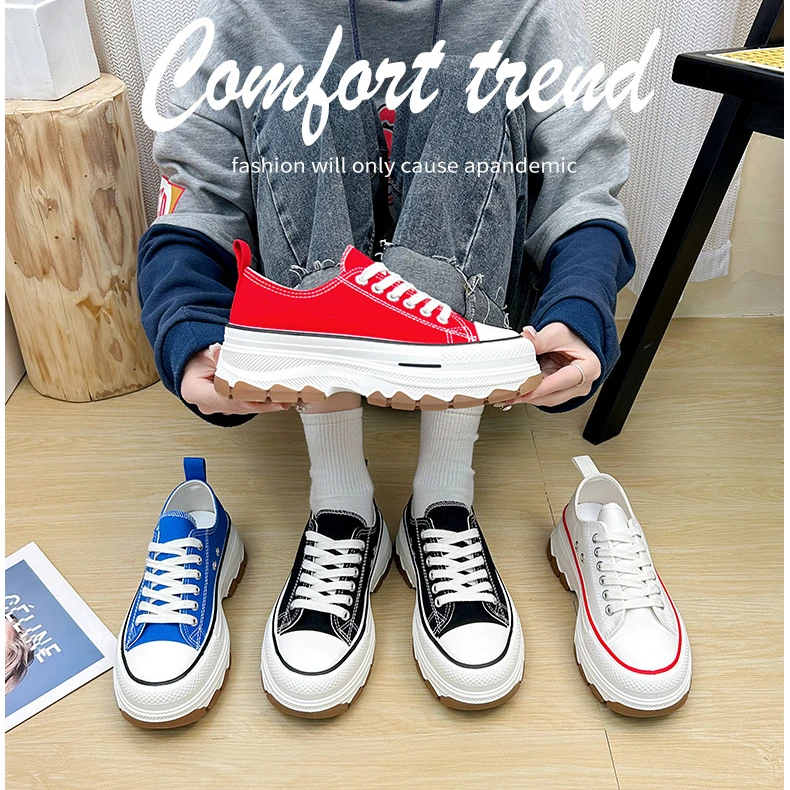 Versatile Retro Vintage Canvas Shoes for Women Student Thick Soled Board Shoes Increase Leisure Sneaker Shoes 2024 New