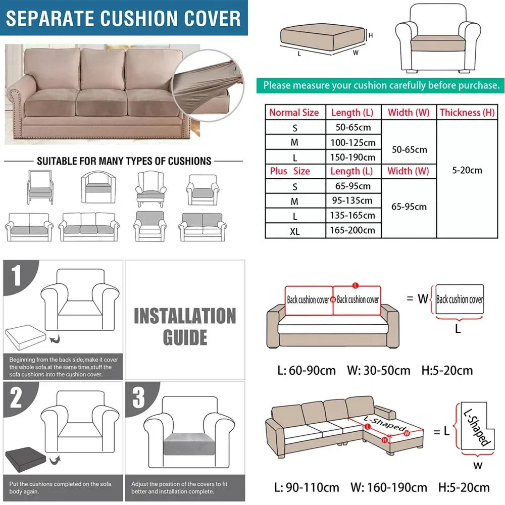 Velvet Stretch Couch Cushion Cover Plush Sofa Cushion Slipcover for Chair Loveseat Sofa Cushion Furniture Protector Seat Cover 5