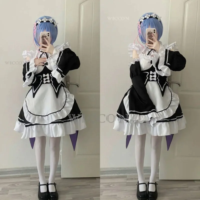 

Anime Ram Rem Lolita Maid Cosplay Costumes Vestido Re:zero Kara Hajimeru Isekai Seikatsu Halloween Costumes for Women Loli Dress