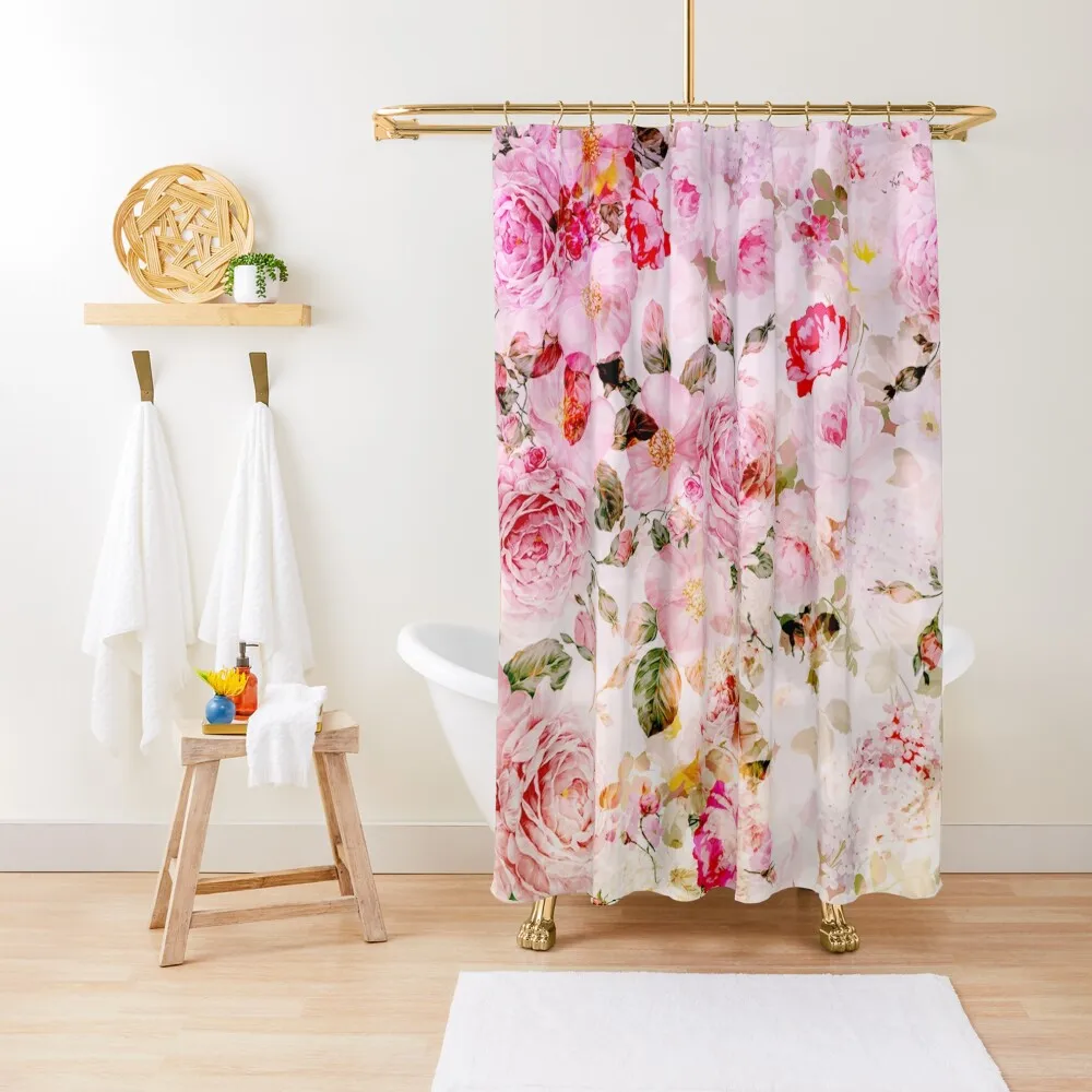 

Vintage pink pastel watercolor floral pattern Shower Curtain Curtain For Shower Bathroom Accessory