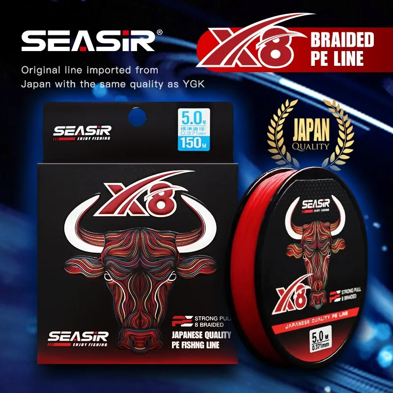 SEASIR Braided Fishing Line RedBull, 8 Braided PE 150M 0.8 5.0 12 50LB Japan Quality Multifilament High Strength Main Line