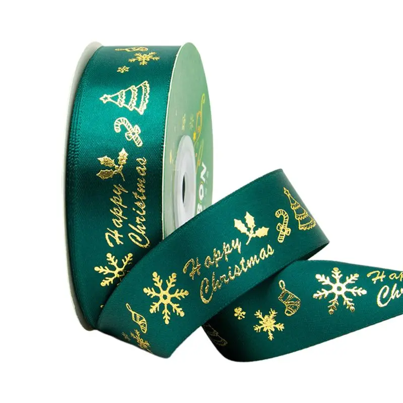 M2EA 25 Yards Christmas Ribbons Gold Foil Snowflake Patterns Shimmer Bow DIY Craft
