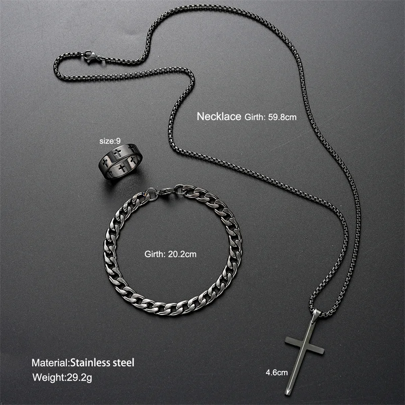 Schwarze Halskette mit Kreuzanhänger aus Titanstahl für Männer und Frauen, minimalistisches männliches und weibliches Halsband, Box-Kette, Halskette, Party-Schmuckset_voghion.com