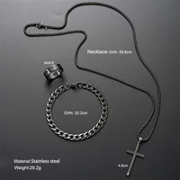 Black Titanium Steel Cross Pendant Necklace for Men Women Minimalist Male Female Chokers Box Chain Necklace Party Jewelry Set 6