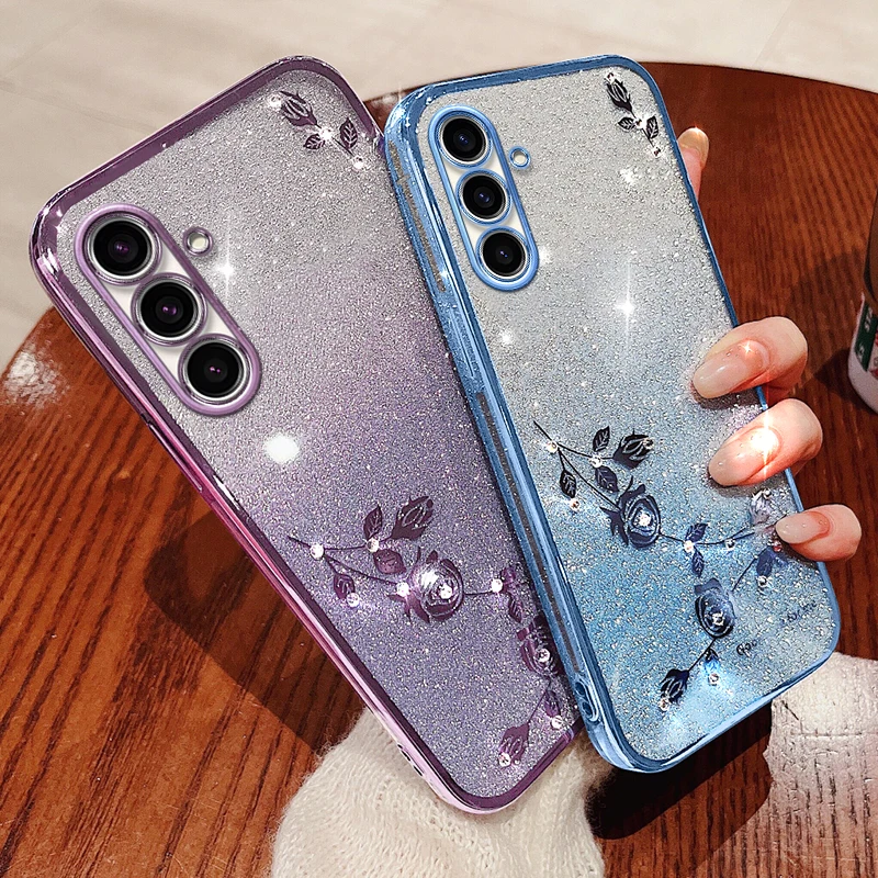 Luxury Bling Glitter Diamond Flower Phone Case For Samsung Galaxy S10 S9 S8 Note 10 Plus S10E Shockproof Soft Plating Back Cover_voghion.com