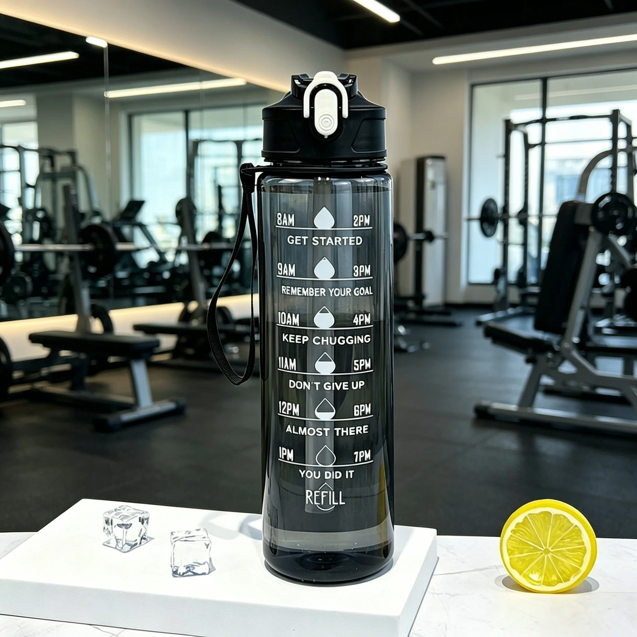 Leak-Proof Timed Water Bottle with Straw for Fitness and Outdoor Sports