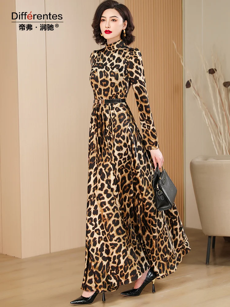 knee length dresses for ladies Leopard Long Sleeve Dresses for Women