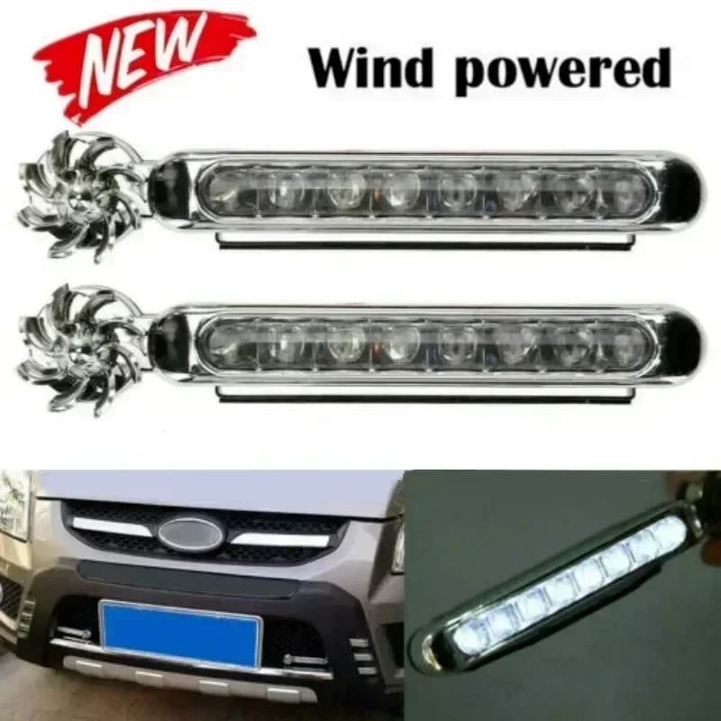 1-2PCS Universal Wind Powered LED Daytime Running Lights 8 LED Super Bright 6000K-7000K White Car Light Bulbs