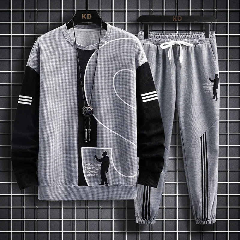 

2024 Autumn New Men's Long Sleeve Round Neck Casual Men Two Piece Set Gradient Color Fashion Streetwear Male Tracksuit