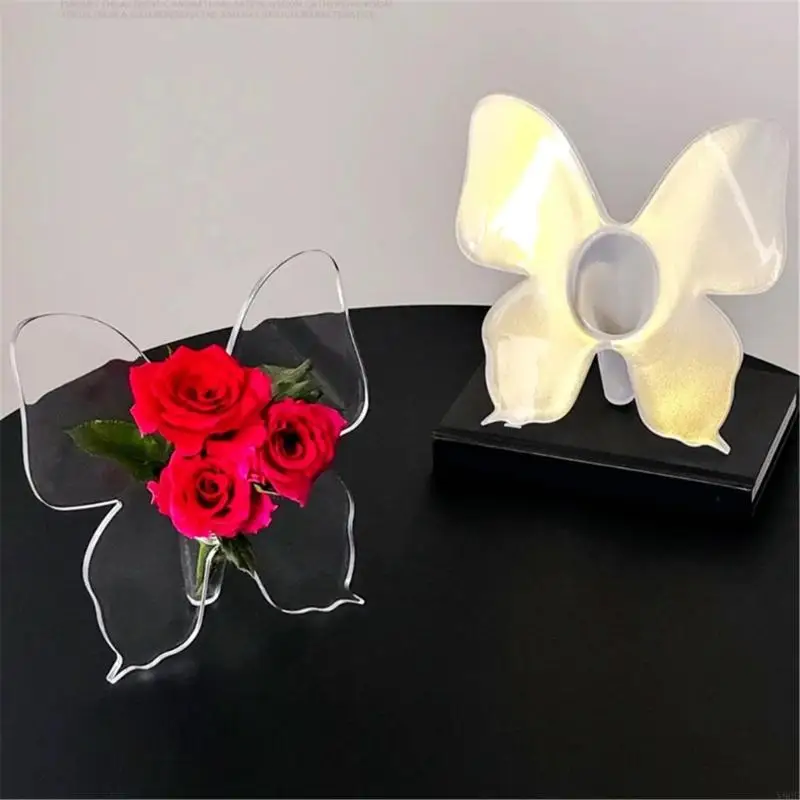 X90F Clear Acrylic Butterfly Frame Flower Vases with Stable Base for Table Book Shelf 3