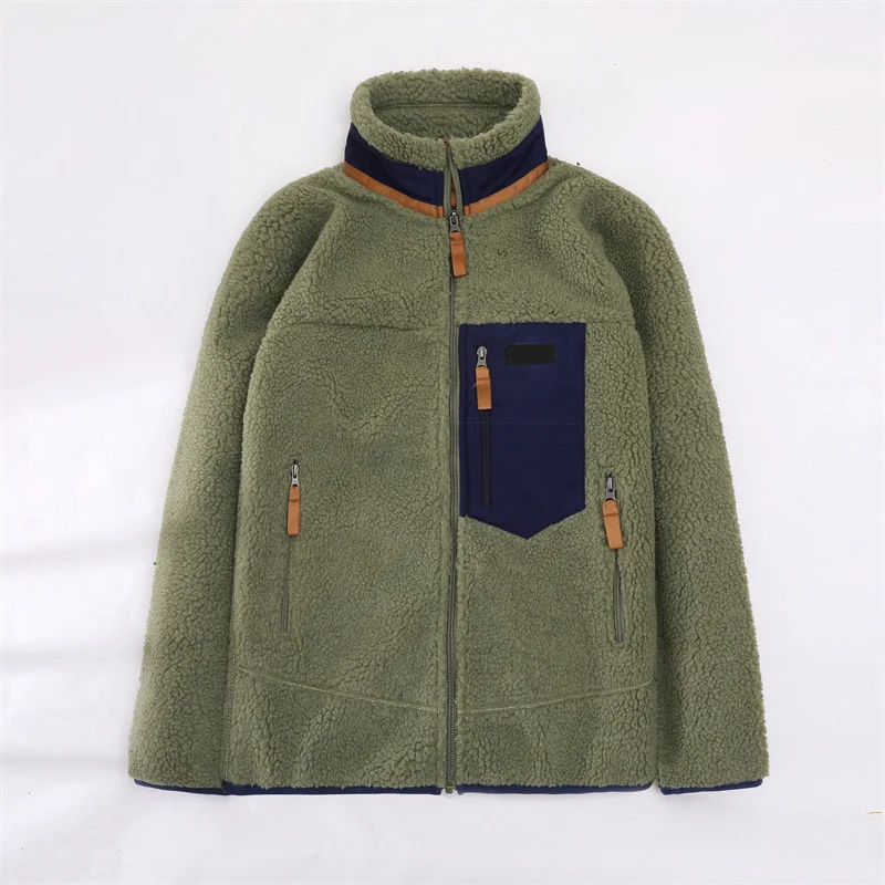 American Retro Motorcycle Jackets Men Outdoor Sporty Casual Loose Thickened Warm Fleece Coat Fashion Male Autumn Winter
