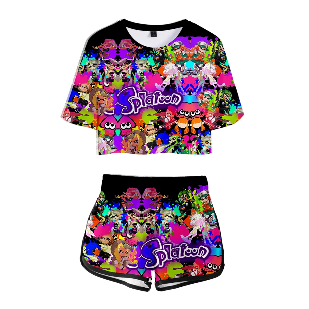 

New Hot Splatoon 3 Merch T-shirt Shorts Girls 2 Pieces Sets Women Elastic Shorts Suit Streetwear Two Piece Sets
