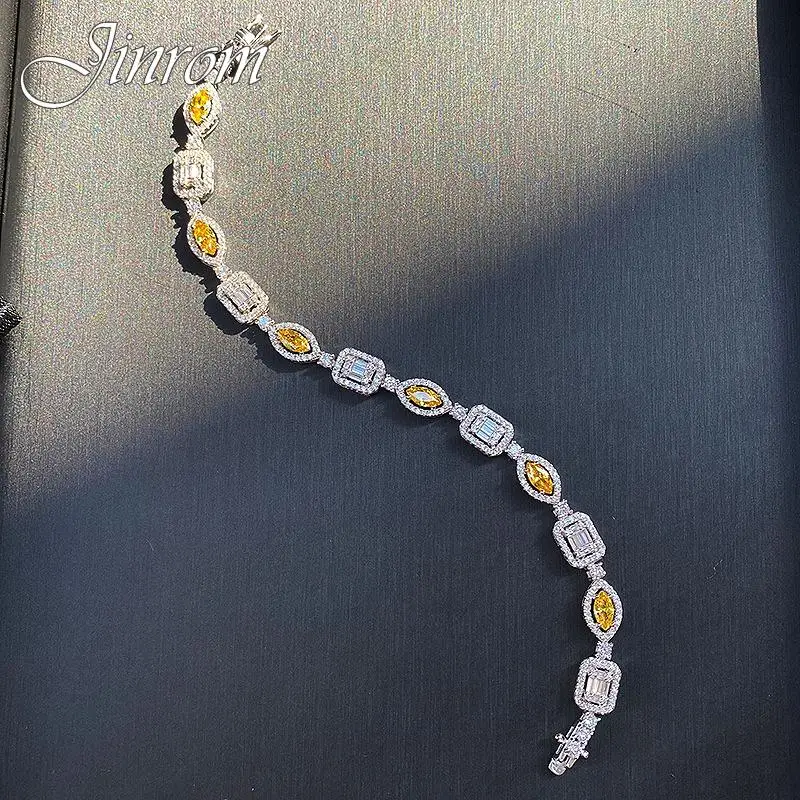 

Jinrom Shiny Zircon Yellow Diamond Diamond Bracelet Female 925 Sterling Silver Gem Inlaid Original Design Sweet Luxury Bracelet