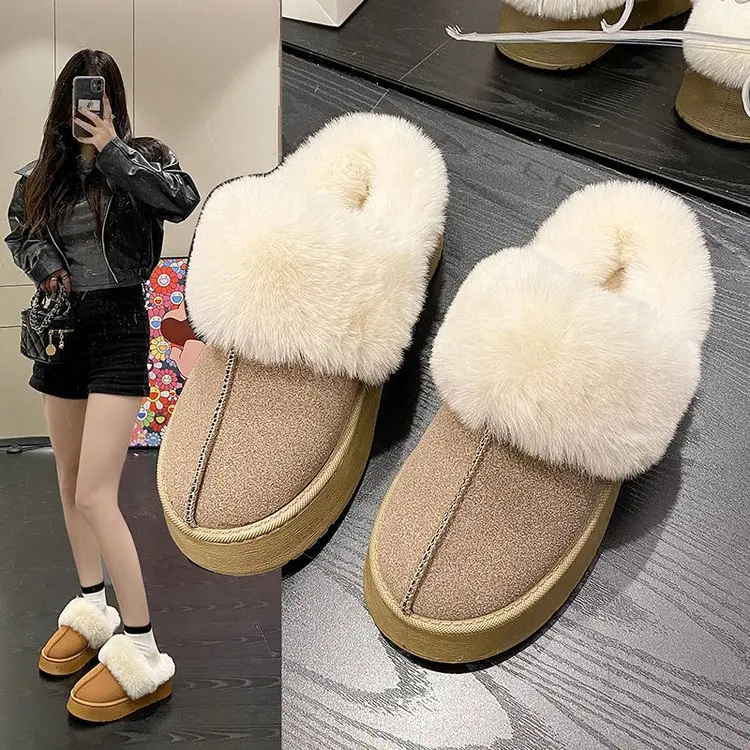 Mao Mao Slippers for Women Outerwear 2023 Autumn and Winter New Thick Sole Matsuke with Plush and Warm Baotou Snow Cotton Slippe