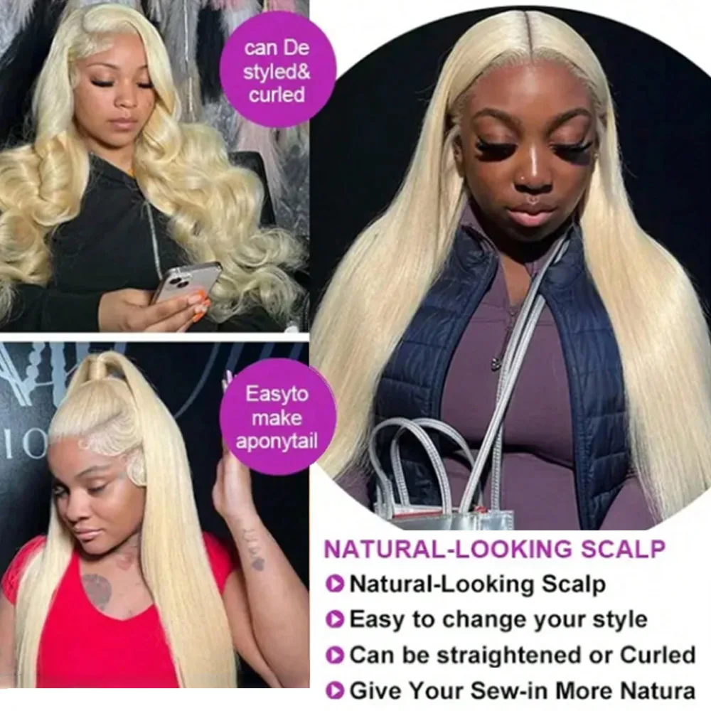 200% 250% Density 34 Inch 13x4 Blonde 613 Straight Transparent Lace Frontal Wig 13x6 Brazilian Straight Human Hair Wig for Women