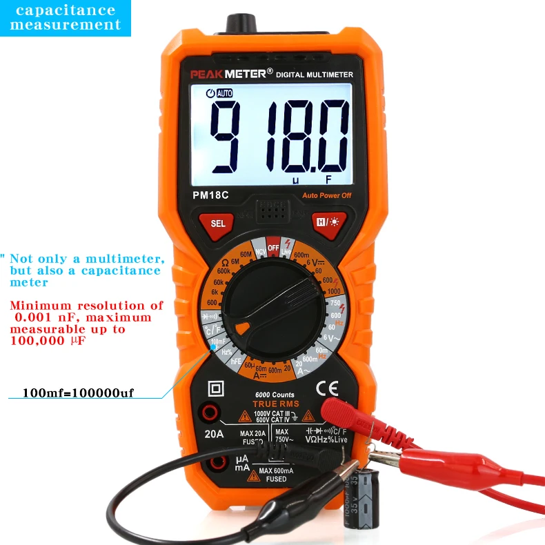 PEAKMETER PM18C Overload Protection Multimeter High Precision Digital Display Multimeter for Electricians and Household Voltage