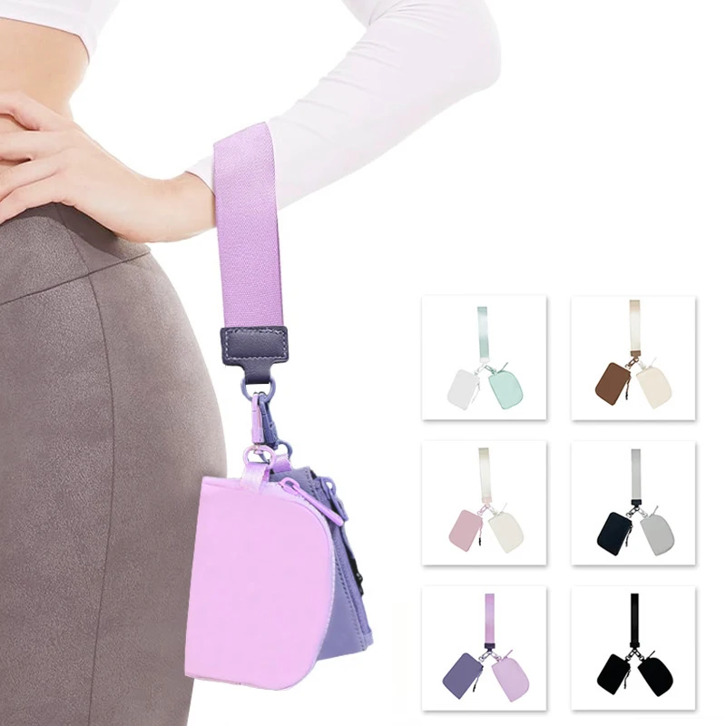 

Double Pouch Wristlet Keychain Wallet Small Zipper Coin Purse Women Portable Detachable Key Card Holder Change Pocket Handbag