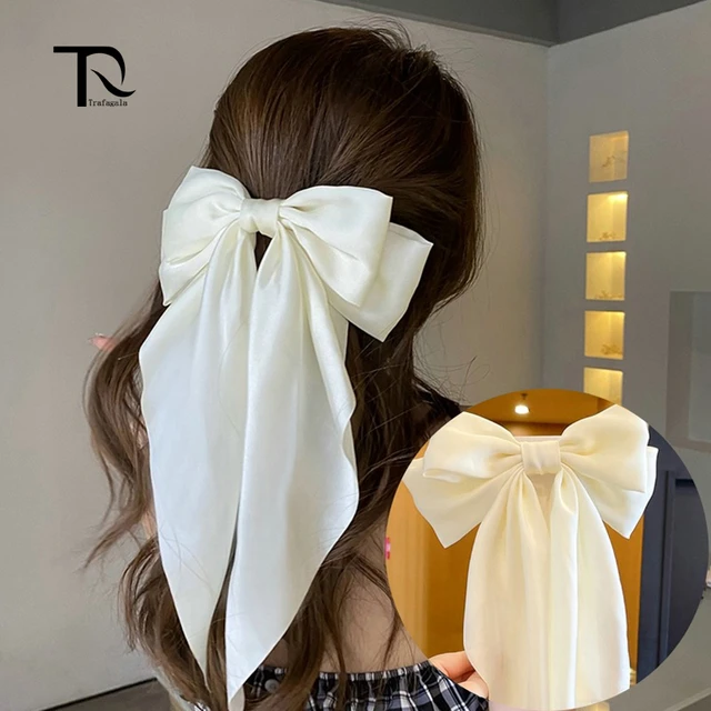 FFLACELL Fashion White Ribbon Big Bow Hairpin Korean High Quality Double  Layer Spring Hairpin for Women Hair Accessories - AliExpress