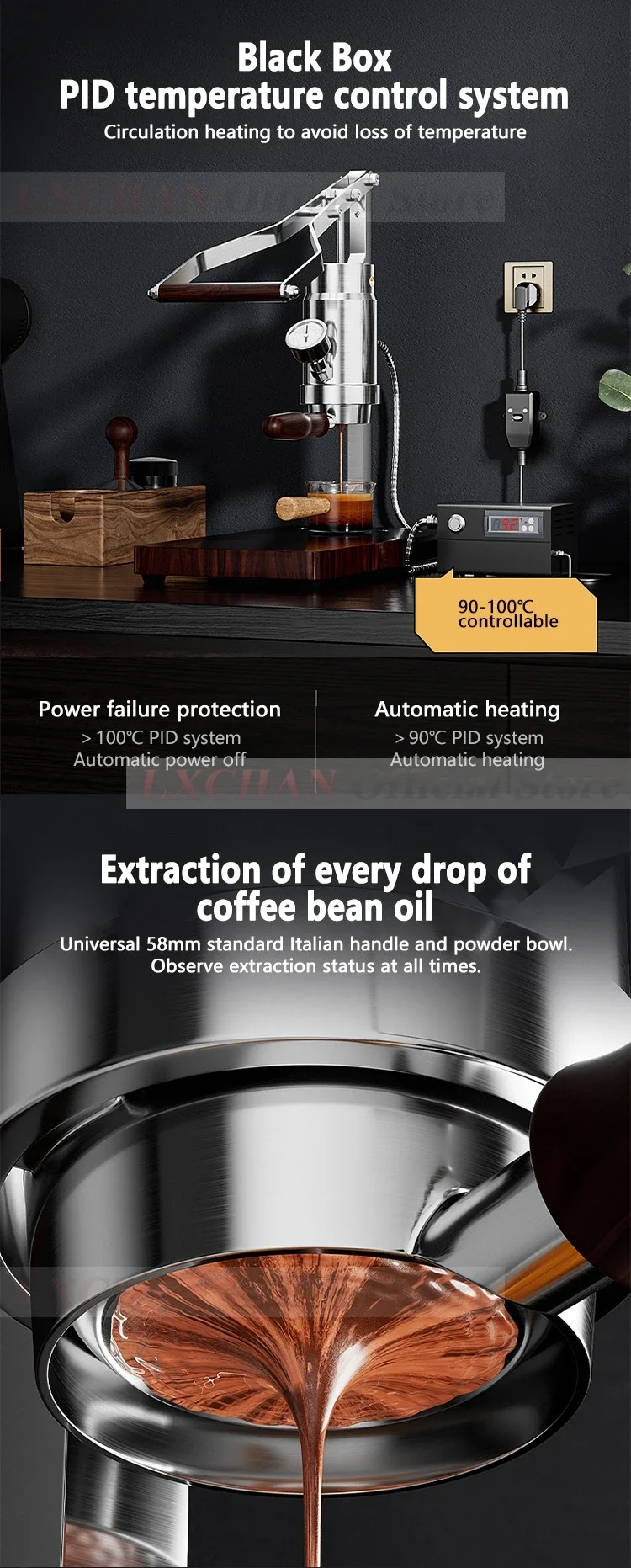 HomeWise HPEM-2 Hand Press Coffee Maker With PID Temperature Control 9 Bar Constant/Variable Pressure Lever Espresso Coffee NEW 6