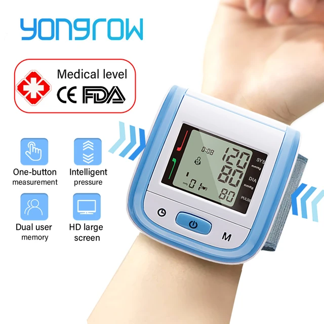 Yongrow-tonómetro automático de muñeca, Monitor Digital de presión  arterial, esfigmomanómetro lcd, medidor de pulso y