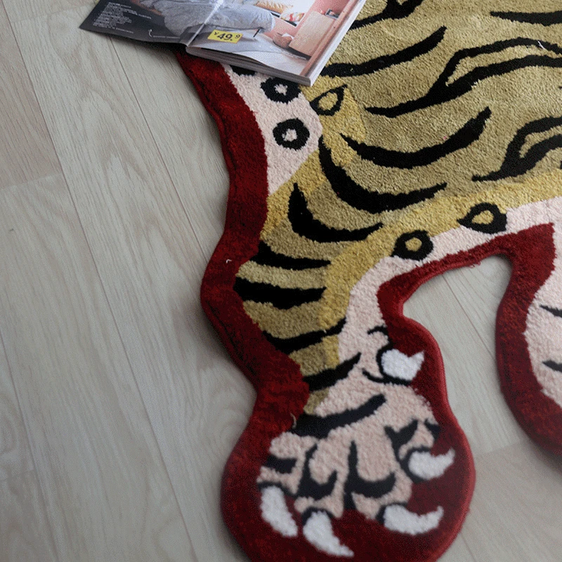 Tibetaanse tijger gewatteerde langpolige tapijten, machinewasbaar indoor tapijten met TPR antislip achterkant voor slaapkamer, badkamer, woonkamer en eetkamer woondecoratie