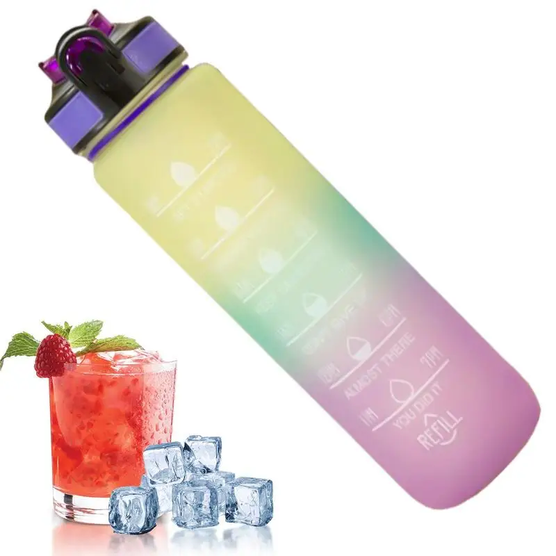 Portable Water Bottle 1L Gradient Drinking Cup With Silicone Straw 