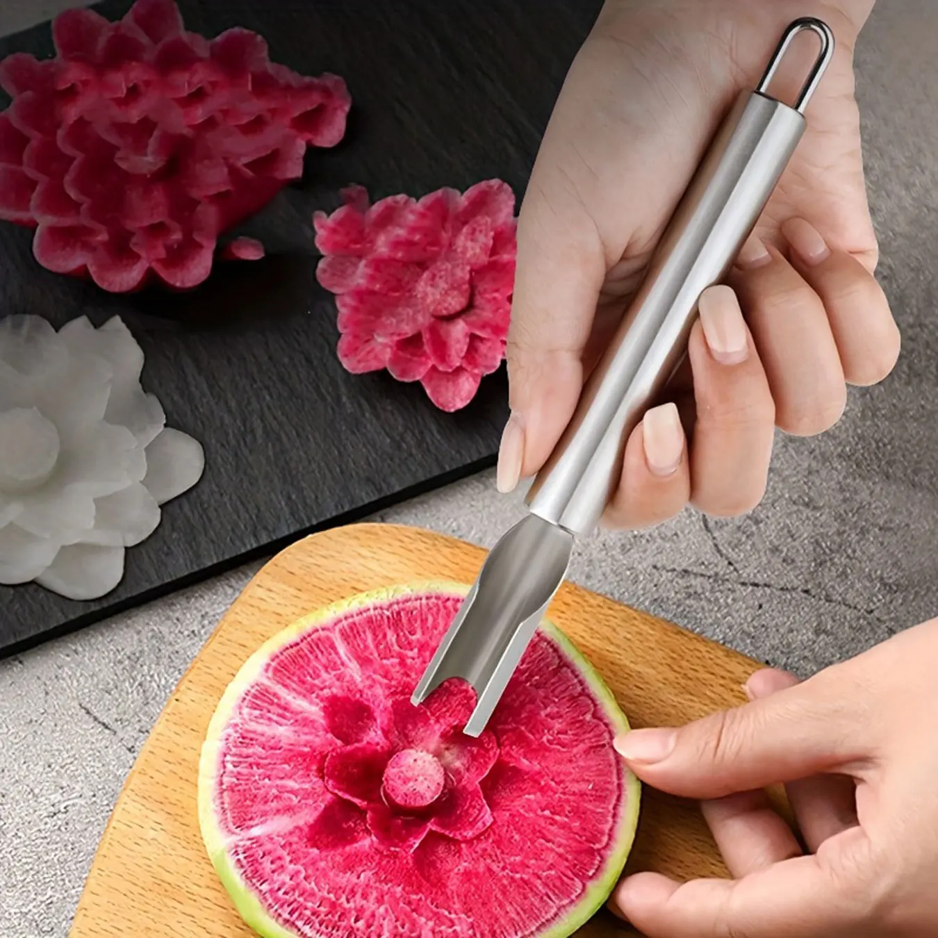 Three-piece carving tool stainless steel carving knife fruit and vegetable knife water drop shape petal shape