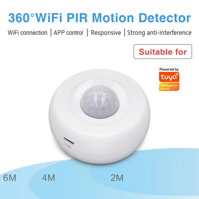 Tuya Smart WiFi PIR Motion Detector, Intelligent Infrared Monitoring, Home Security, Compatible with Alexa and Google. 2