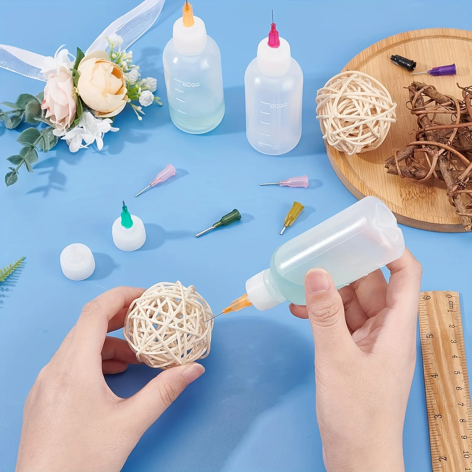 34 Pcs Glue Applicator Bottles Set 30ml Plastic Squeezable Dropper Bottles Blunt Needle Tip 14ga 16ga 18ga 20ga