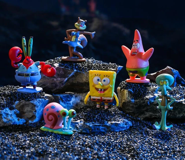  Figuras de Bob Esponja SquarePants para niños, juguetes de Anime, Harry, Patricio, estrella, Calamardo, tentáculos, encanto, regalos de cumpleaños,   piezas por juego _