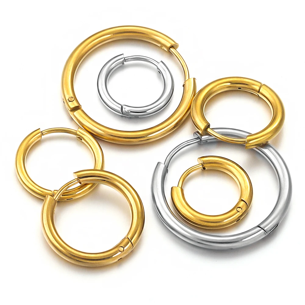 

6pcs Pieces Stainless Steel Round Gold Plated Korean Earrings Circle Men Punk Woman Fashion Jewelry Wholesale Bulk Gifts