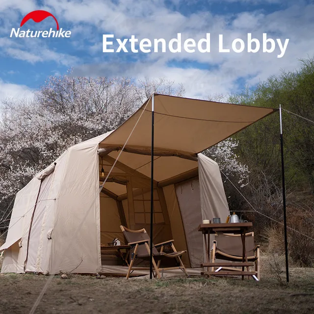 Naturehike 에어 12x 야외 팽창식 텐트, 캠핑 하이킹, 3-4 인용, 코튼 천, 가스 기둥 구조