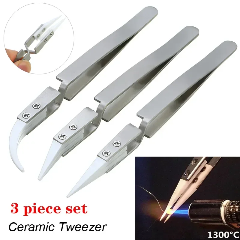 

Straight Tweezers Tip Reverse Precision Chuck Ceramic Tweezers, Soldering Anti-Static Electronic Acid Resistant Ceramic 3Pack