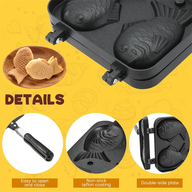Baking Mould Cake Waffle Maker Japanese Taiyaki Double Fish Shaped Hot Dessert Waffle Cake Maker Pan