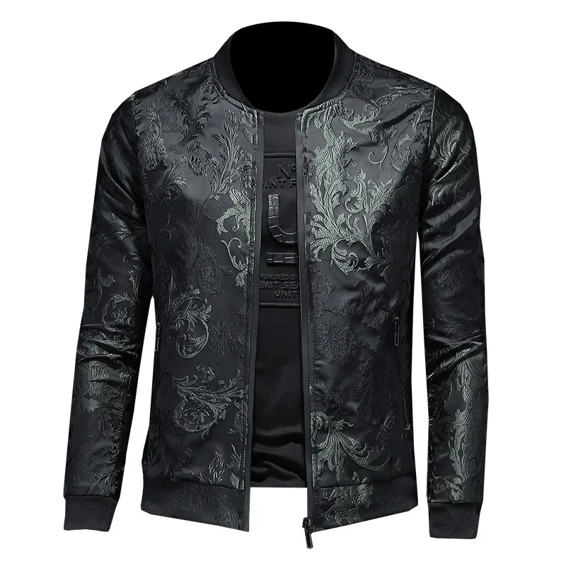 2023 Autumn Paisley Print Casual Jacket Fashion Men Vintage Business Bomber Jackets Streetwear Slim Fit Jacquard Coats Jacket