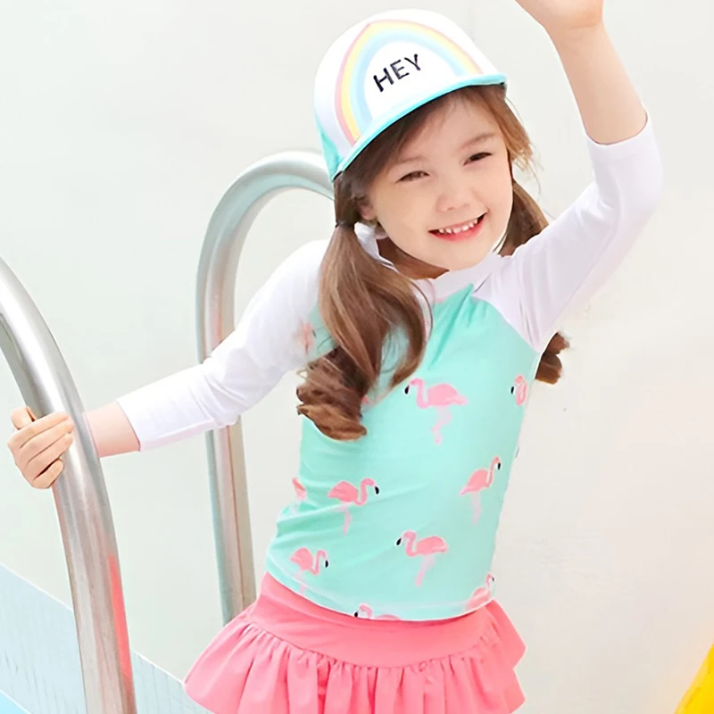 Kids Swimsuits Girls Printed Long Sleeves Swimsuit Baby Girl Boys Beach UV Clothing Sun Protection Swimwear and Surfwear Two Pieces