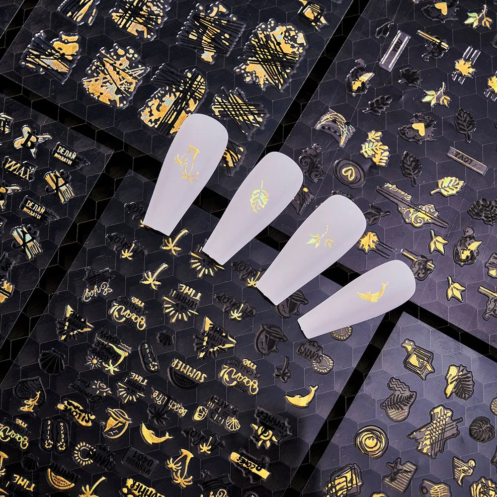 

10 Sheets 3D Laser Leaf Nail Stickers 10 Styles Maple Design Abstract Floral Sliders Nails Sticker Decals #& Manicure Nail Art