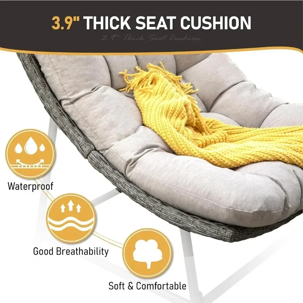 Outdoor Papaya Chair, Rattan Scooter with 3.9-inch Seat Cushion, Soft Cushion Lounge Chair with A Capacity of 2350Ibs 5