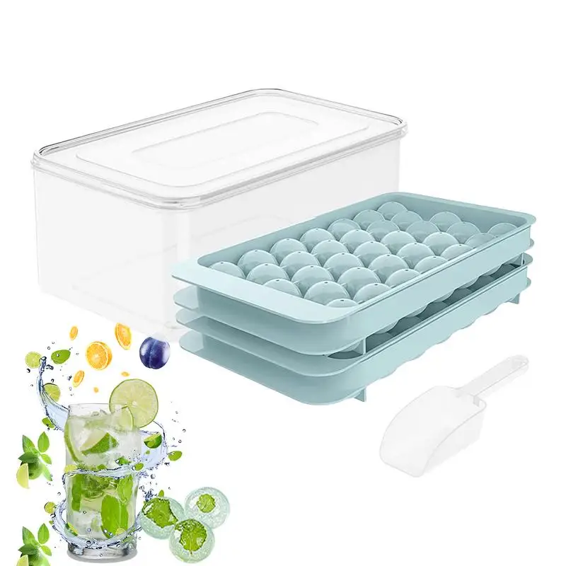 

Ice Mold Trays 2-Tier 66-Ball Reusable Pudding Maker Mold With Scoop Kitchen Supplies Ice Tray Bin For Drinks Juice Coffee