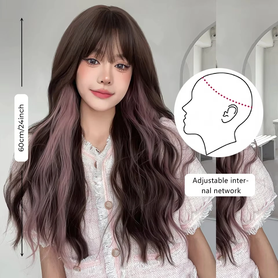 Brown Pink Synthetic Wig for Women Cosplay Heat Resistant