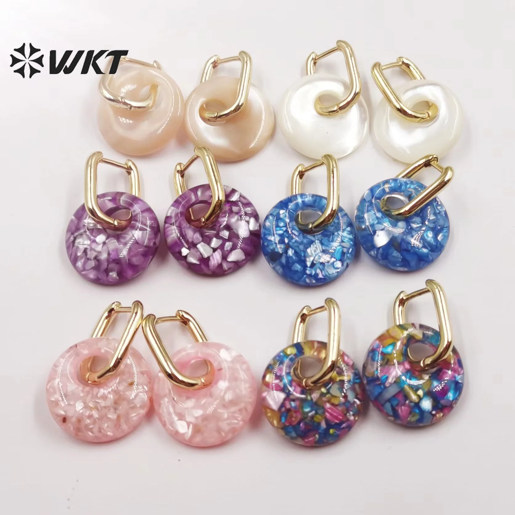 

WT-MPE074 WKT 2022 Ellipse Shape Natural Tiny Shell With Enamel Colorful Style Earrings ForLady Party Jewelry Gift Trend