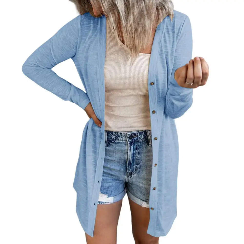 가을 여성 카디건 코트 느슨한 솔리드 컬러 긴 얇은 싱글 브레스트 퓨어 컬러 카디건 자켓 여성 의류