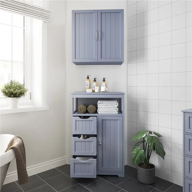 

Alden Design Wooden Floor Storage Cabinet for Bathroom, 22"L*12"W *34"H, Gray living room cabinets storage cabinet
