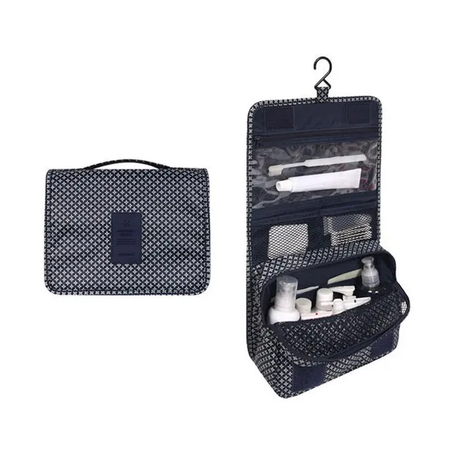 Nylon Hook Up Cosmetic Bag Women Travel Toiletries Storage Bag High Quality Waterproof Makeup Pouch Ladies Make-up Beauty Bag Navy stars