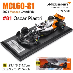 White Monaco Edition McLaren F1 2023 MCL60 Alloy Car Model Toy Collection (1 - 24 MCL60 - 81 MN)