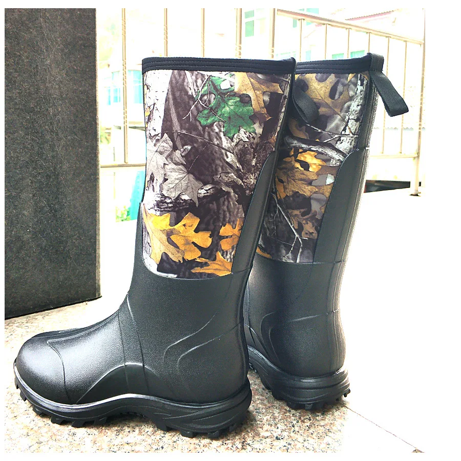 Waterproof Anti-Scratch Neoprene High Rain Boots Winter Keep Warm Snow Shoes Maple Leaves Camouflage Hunting Fishing Boots